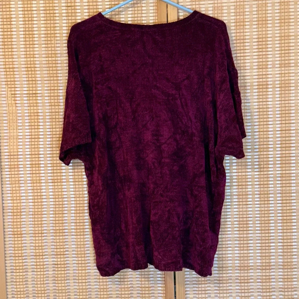 Stephanie Parks II Womens 3X Plum Burgundy Chenille Knit‎ Short Sleeve Sweater
